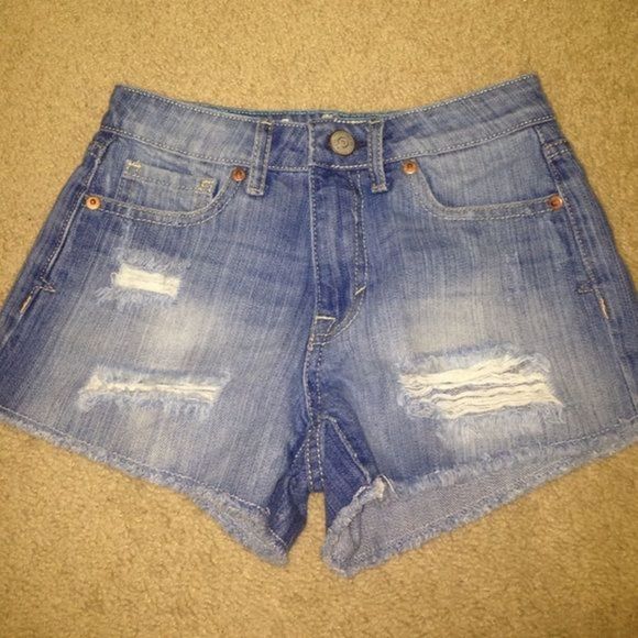 Light Wash Distressed High-Waisted Shorts - Picture 1 of 3